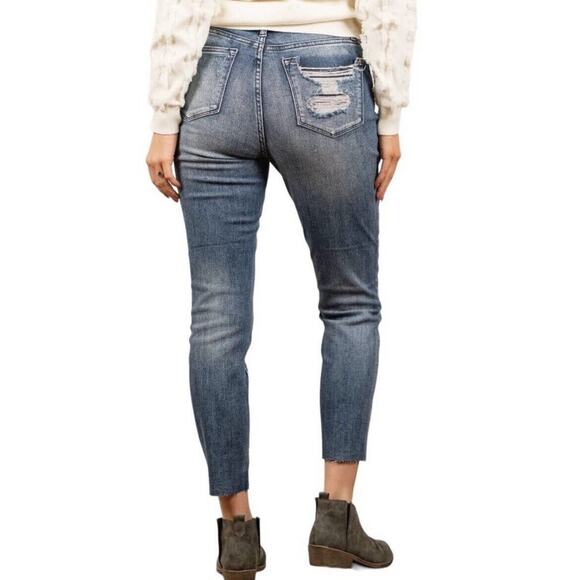Judy Blue Jeans Womens 1/25 Blue Raw Hem Shelly High Rise Relaxed Fit Distressed - Picture 1 of 14